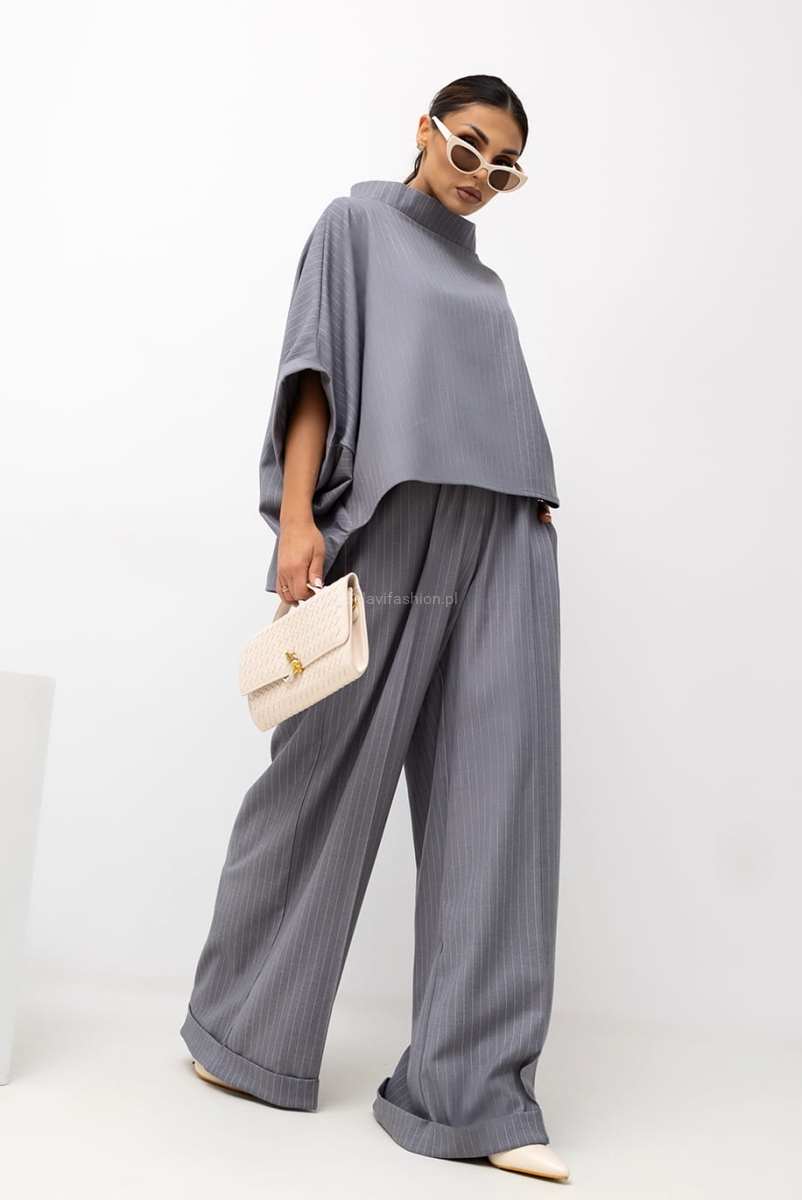 Bluzka Kimono w paski Striped Pattern Miss City Official szara