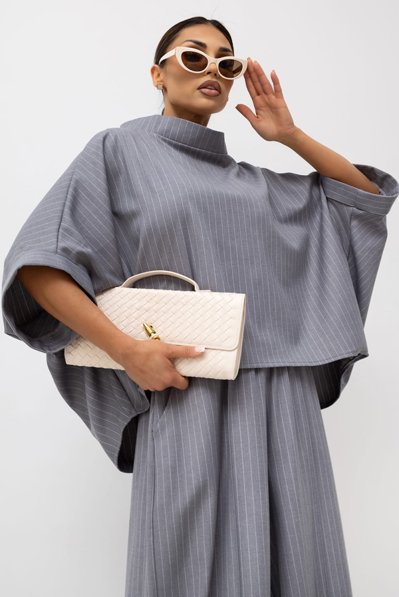 Bluzka Kimono w paski Striped Pattern Miss City Official szara