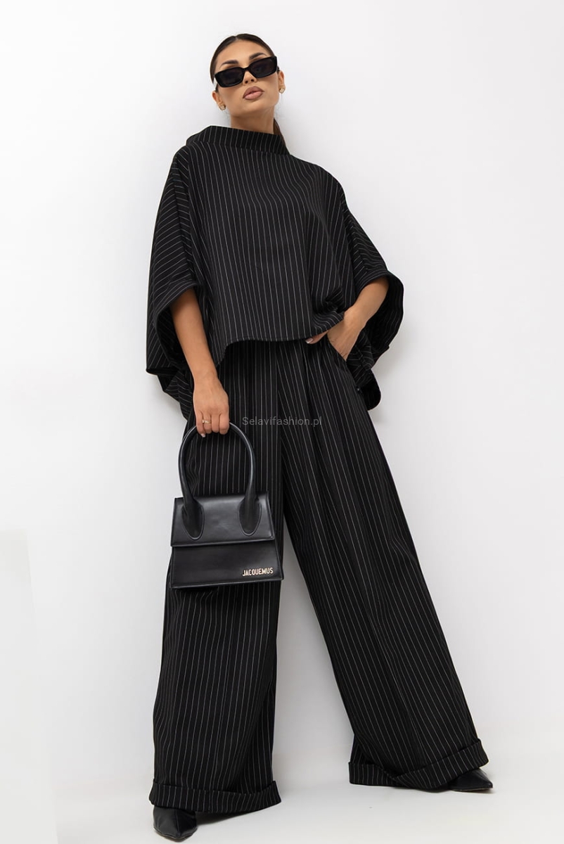 Bluzka Kimono w paski Striped Pattern Miss City Official czarna