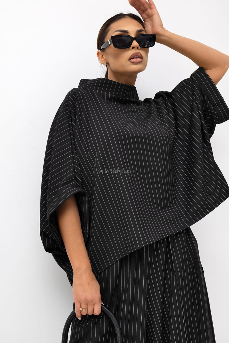 Bluzka Kimono w paski Striped Pattern Miss City Official czarna
