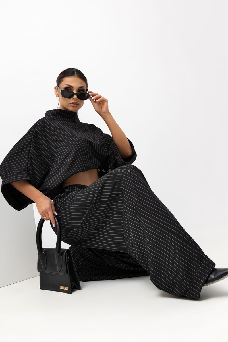Bluzka Kimono w paski Striped Pattern Miss City Official czarna