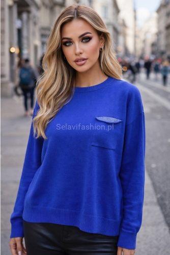 Sweter z ozdobną kieszonką Minouu niebieski