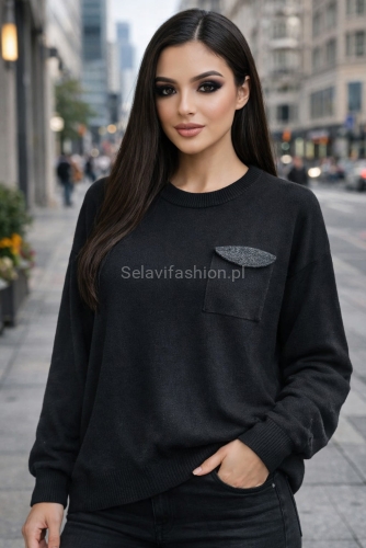 Sweter z ozdobną kieszonką Minouu czarny