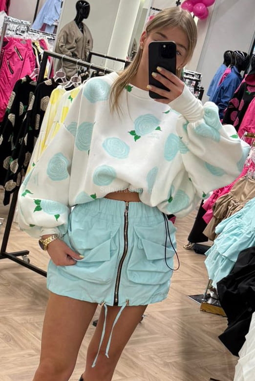 Bluza ze ściągaczem BLOOM Lavestino biała z niebieskim