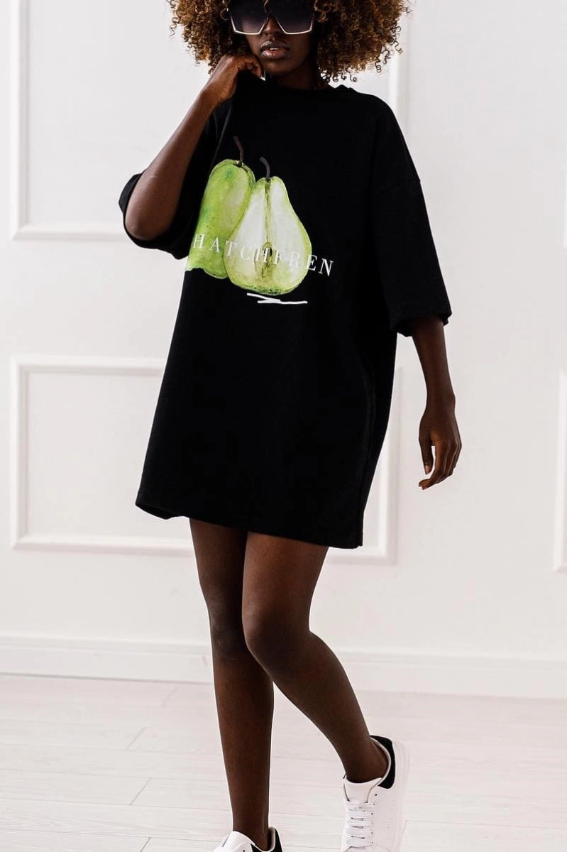 Długi t-shirt bluzka PEAR Miss City czarny