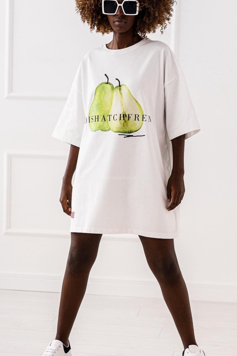 Długi t-shirt bluzka PEAR Miss City biały