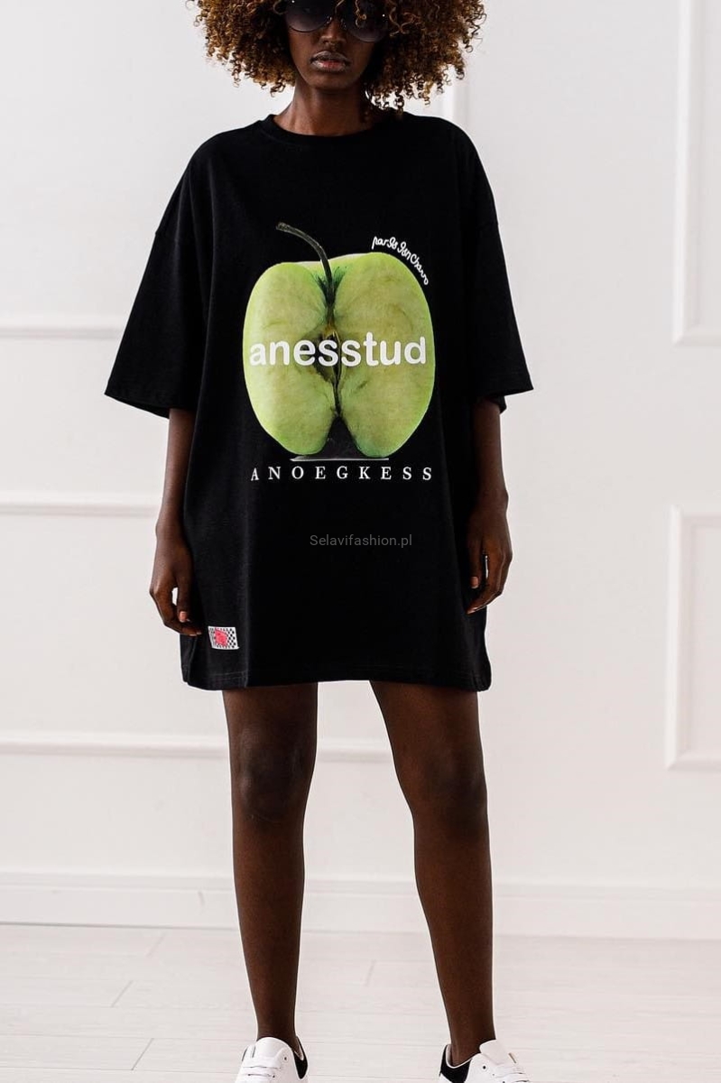Długi t-shirt bluzka APPLE Miss City czarny