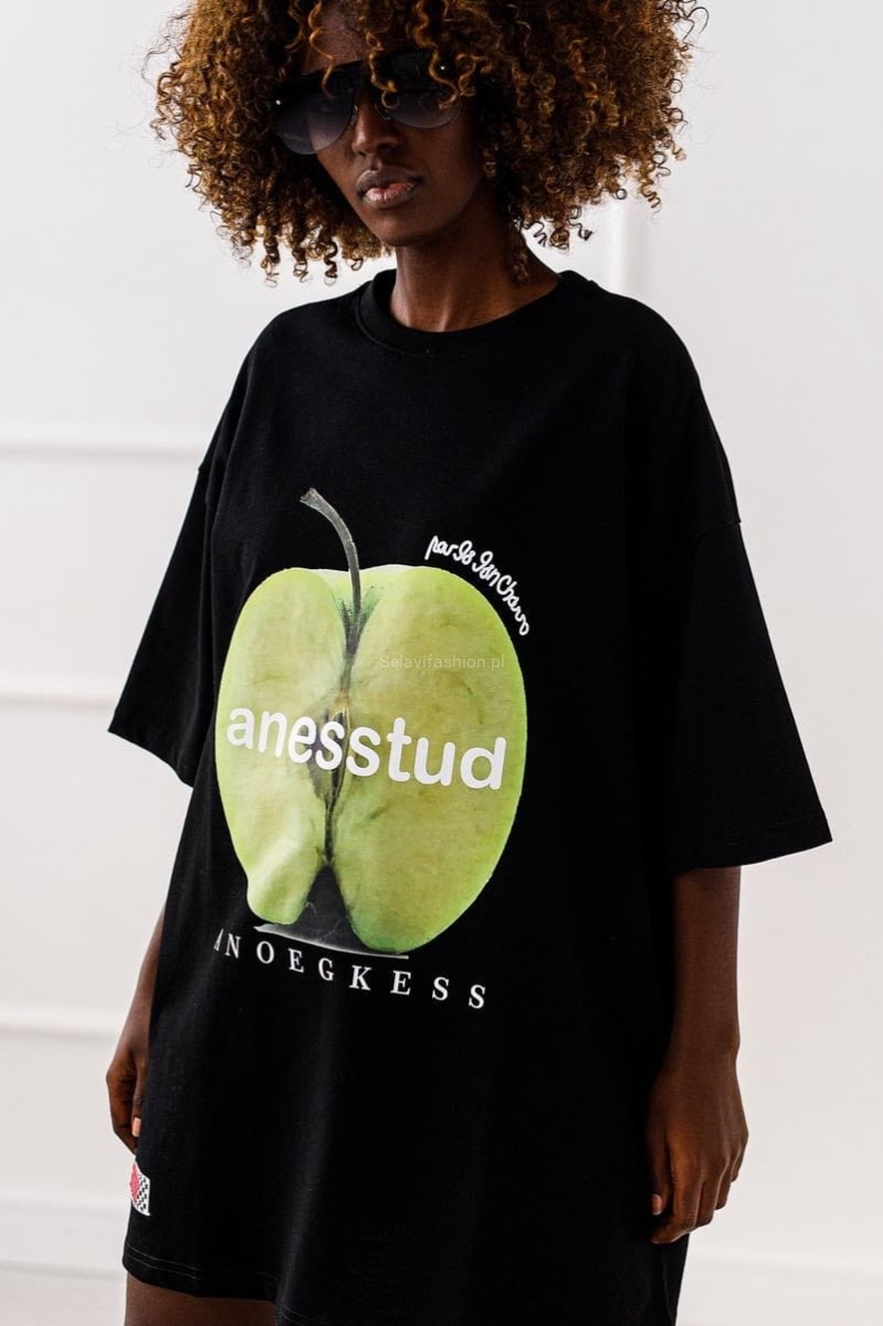 Długi t-shirt bluzka APPLE Miss City czarny