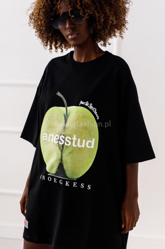 Długi t-shirt bluzka APPLE Miss City czarny