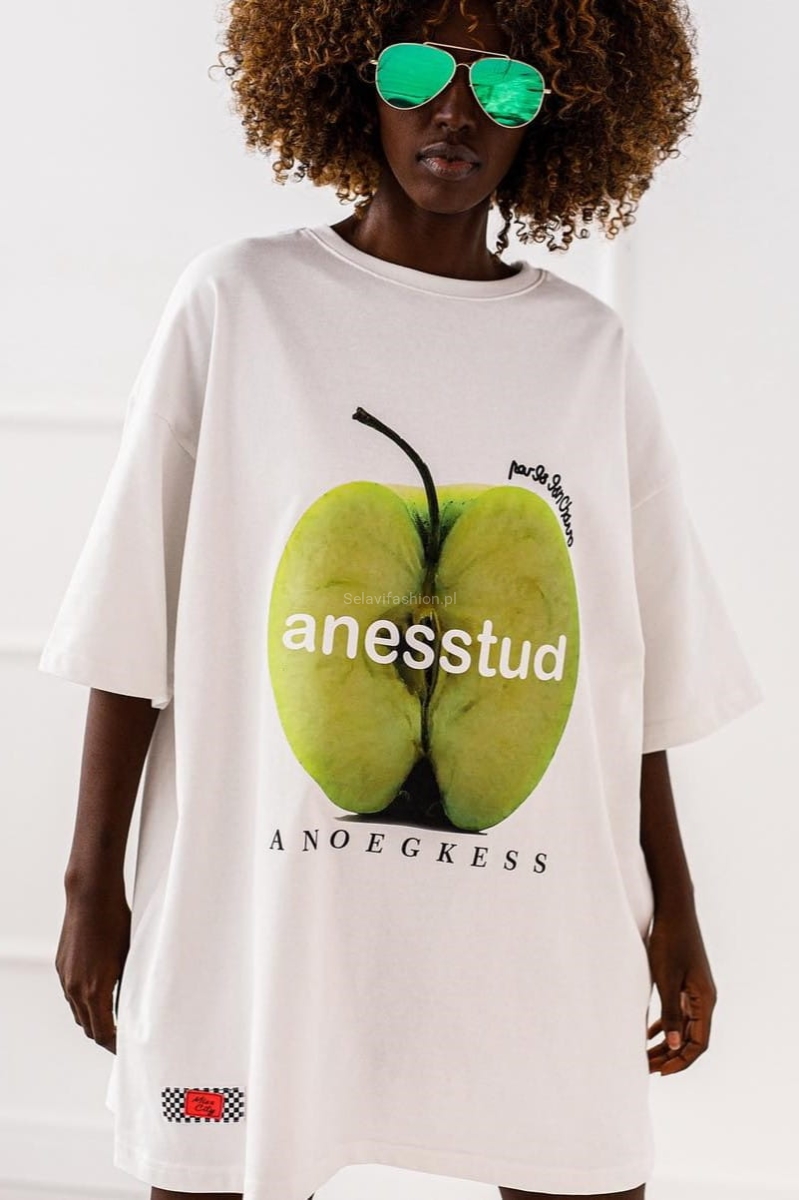 Długi t-shirt bluzka APPLE Miss City biały