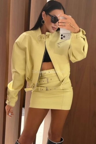 Spódniczka z ekoskóry z ozdobnymi paskami La Milla limonka