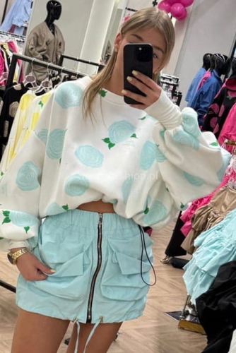 Bluza ze ściągaczem BLOOM Lavestino biała z niebieskim