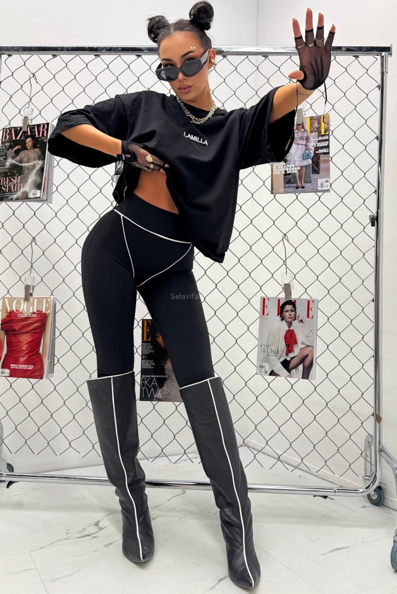 Legginsy Stringi LaMilla czarne z białym