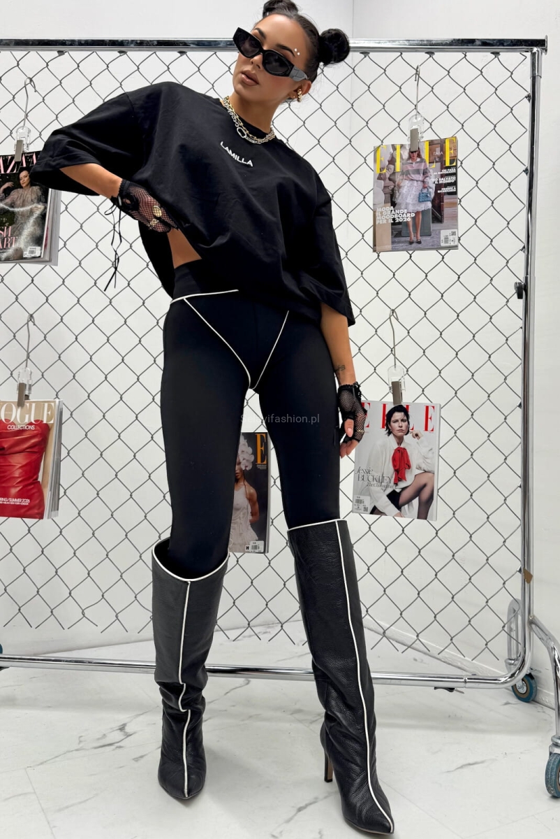 Legginsy Stringi LaMilla czarne z białym