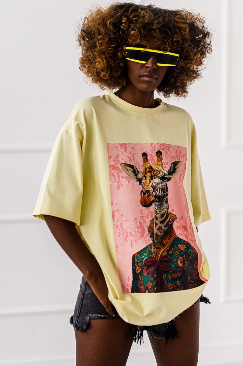 Długi t-shirt bluzka Girrafe vibesMiss City żółty