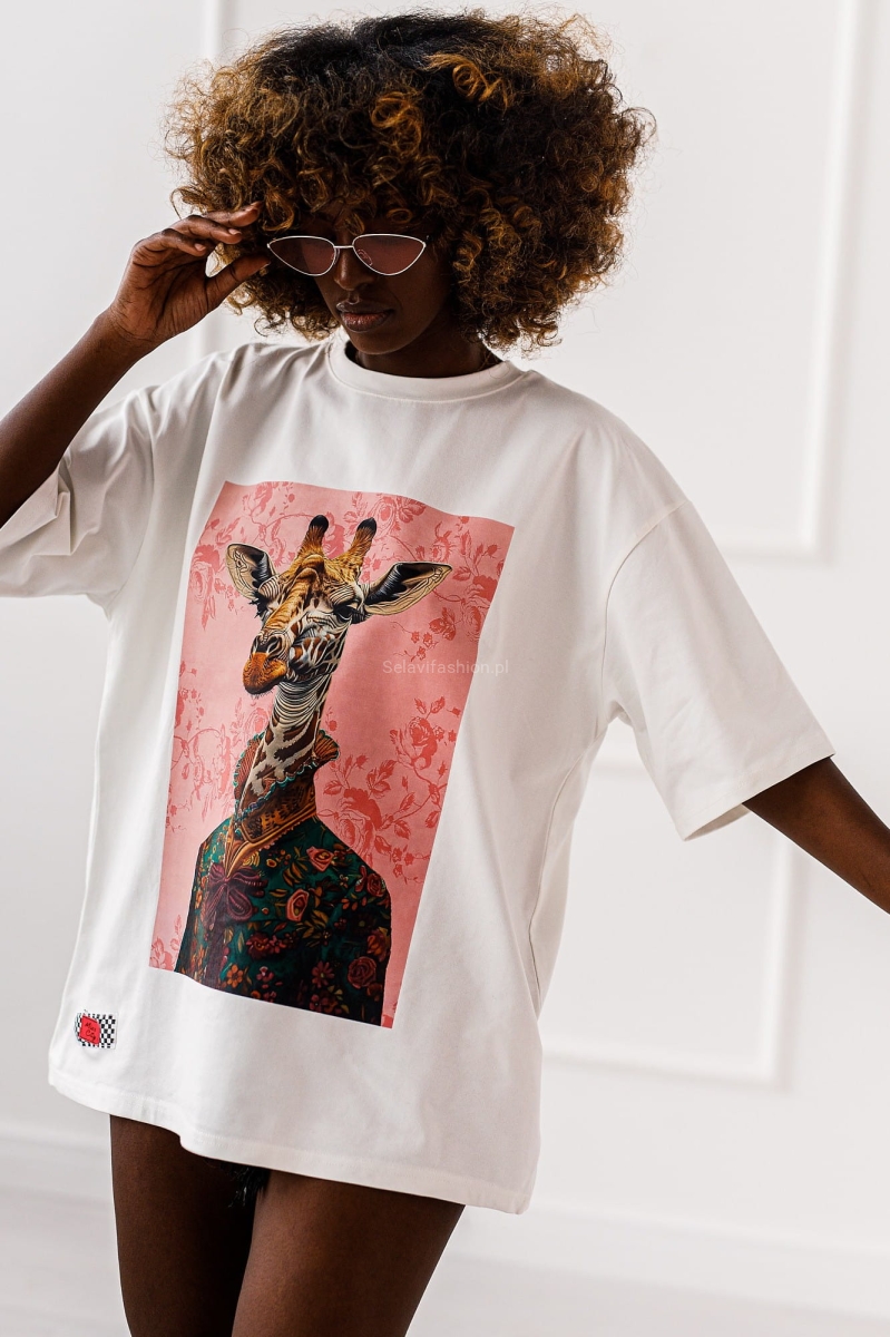 Długi t-shirt bluzka Giraffe VibesMiss City biały