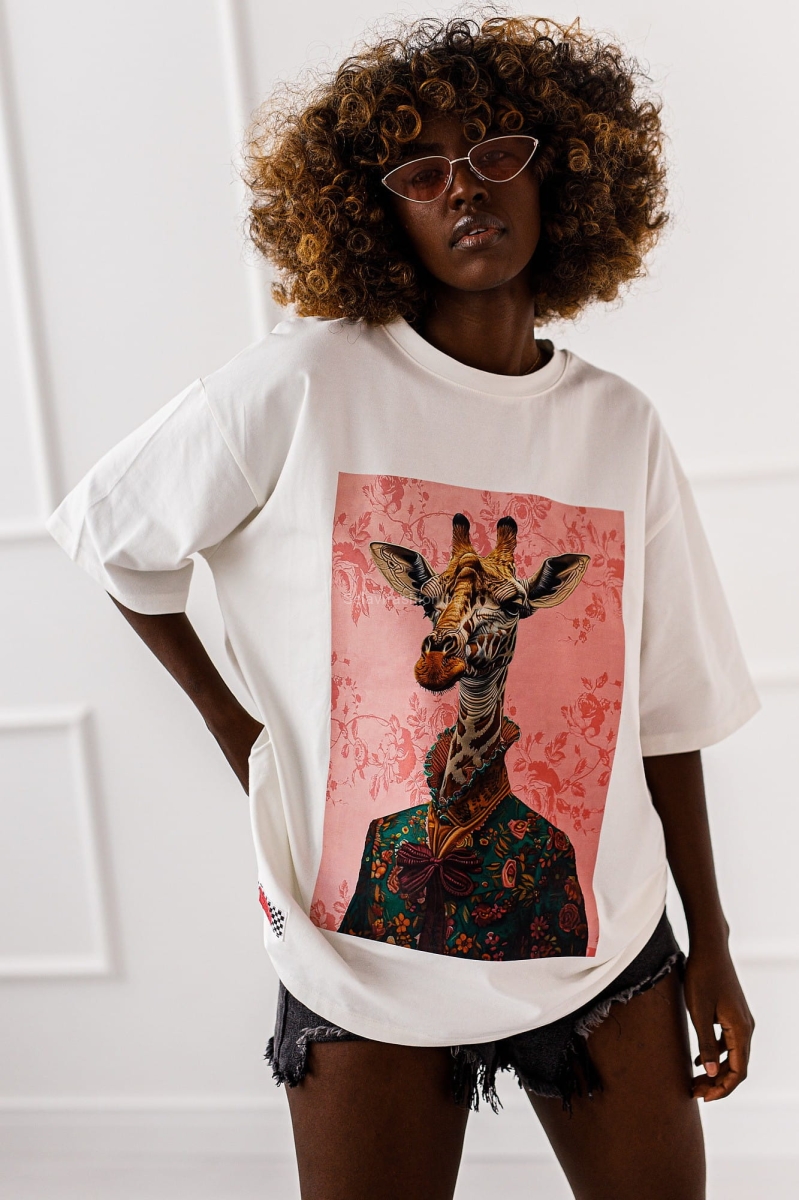 Długi t-shirt bluzka Giraffe VibesMiss City biały
