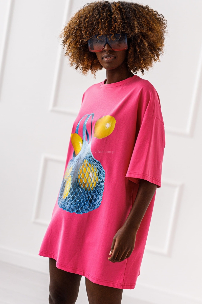 Długi t-shirt bluzka Cytryny Miss City różowy