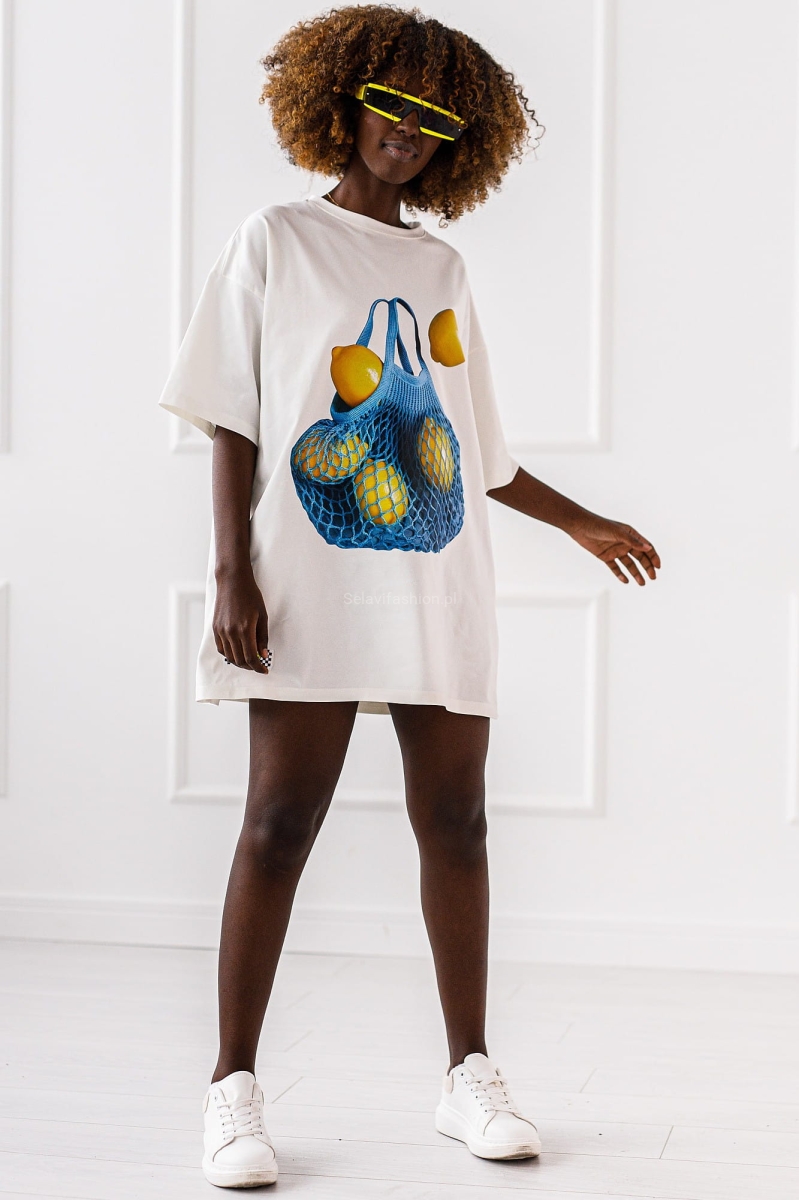 Długi t-shirt bluzka Cytryny Miss City biały