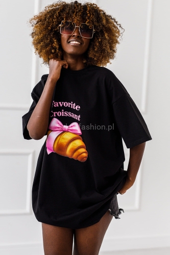 Długi t-shirt bluzka Croissant Miss City czarny