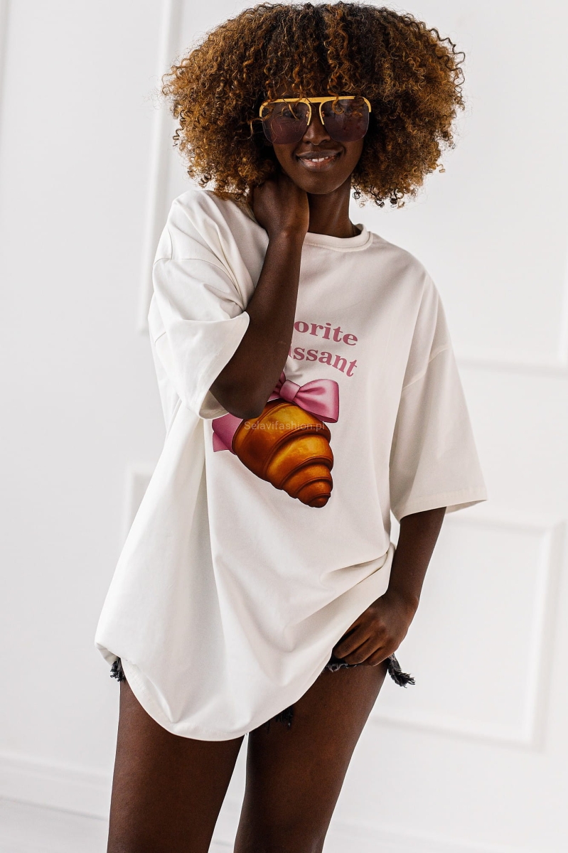 Długi t-shirt bluzka Croissant Miss City biały