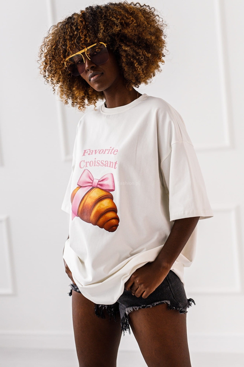 Długi t-shirt bluzka Croissant Miss City biały