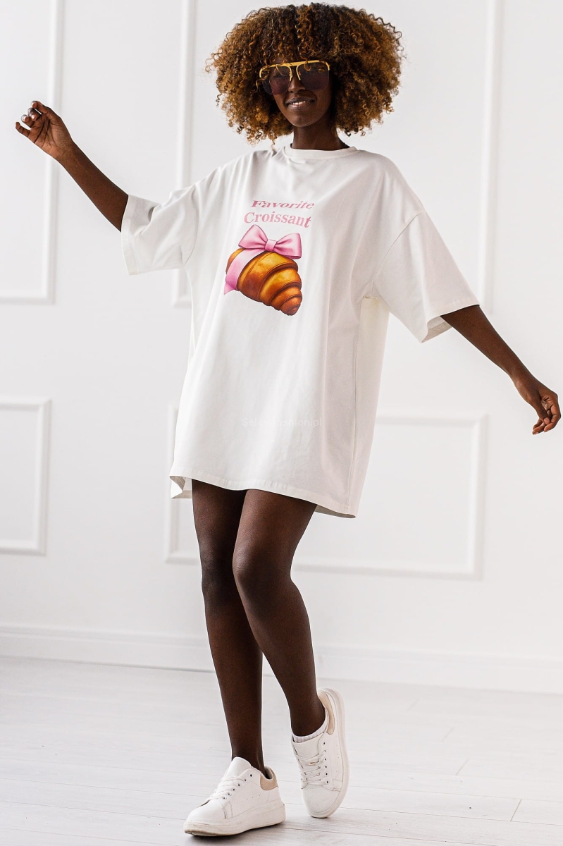 Długi t-shirt bluzka Croissant Miss City biały