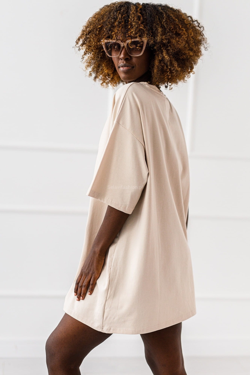 Długi t-shirt bluzka Croissant Miss City beżowy