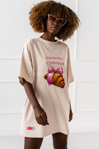 Długi t-shirt bluzka Croissant Miss City beżowy