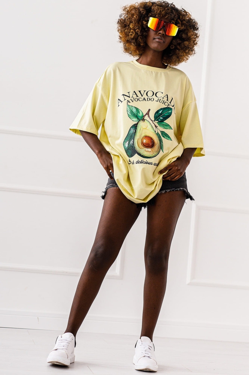 Długi t-shirt bluzka Avocado Postcard Miss City żółty