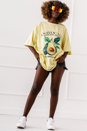 Długi t-shirt bluzka Avocado Postcard Miss City żółty