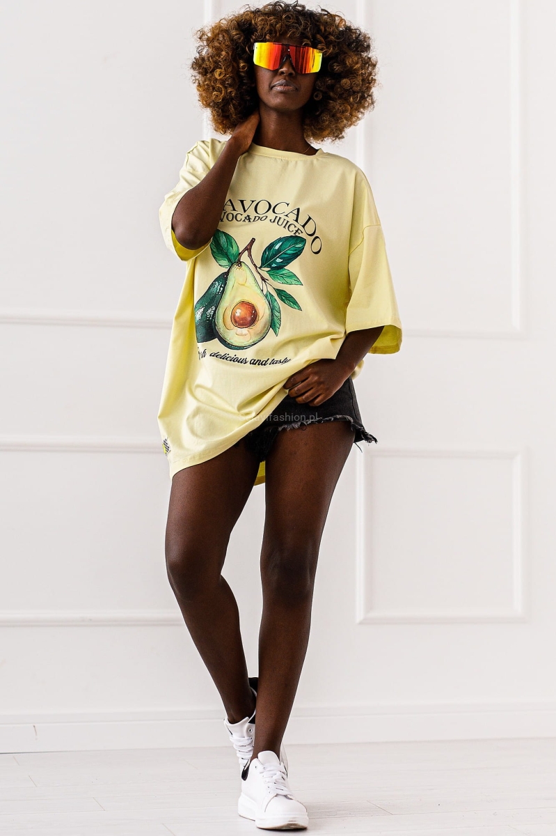 Długi t-shirt bluzka Avocado Postcard Miss City żółty