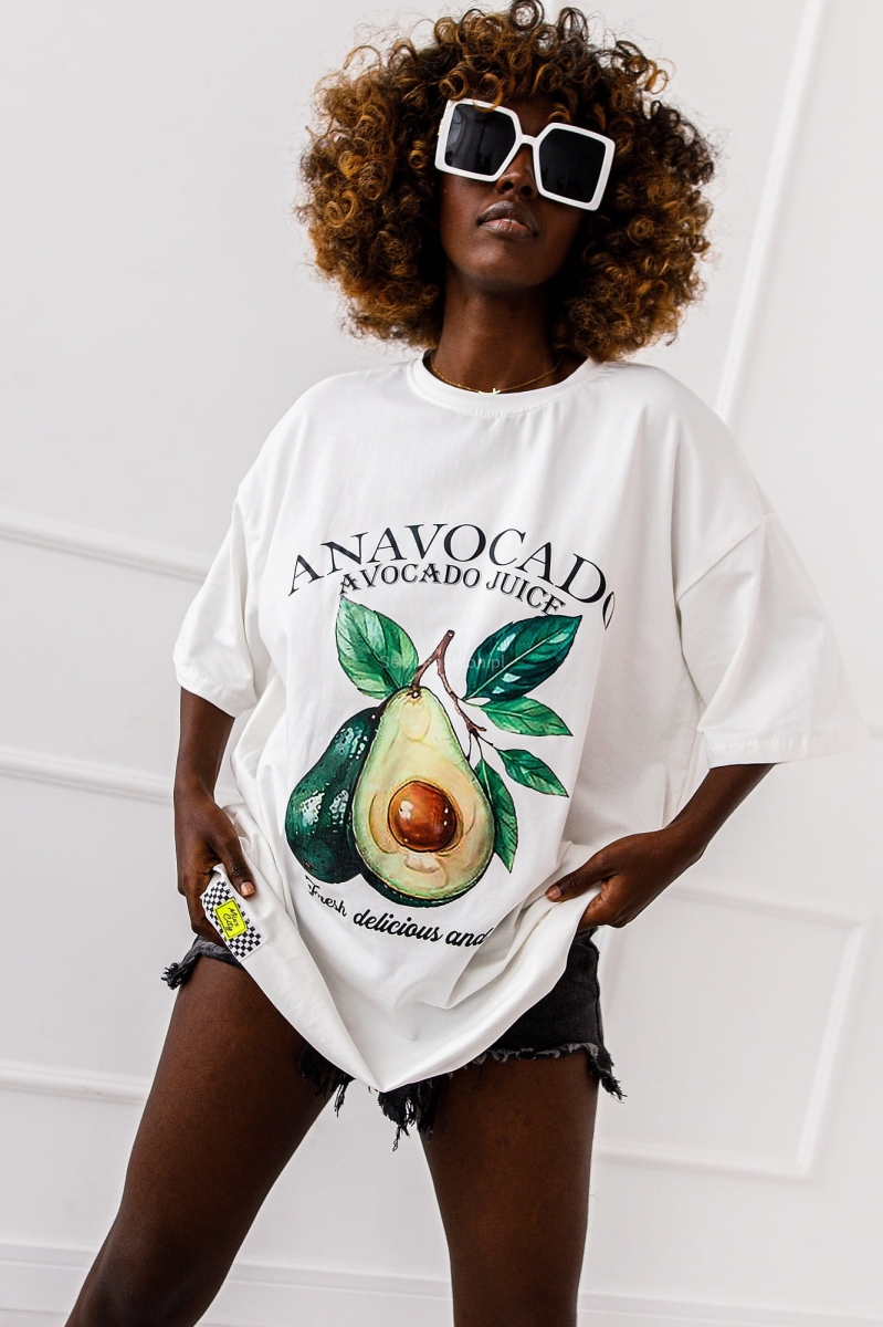 Długi t-shirt bluzka Avocado Postcard Miss City biały