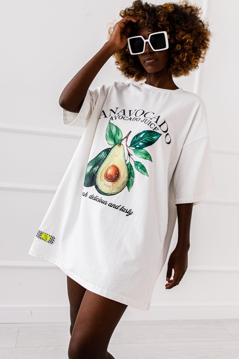 Długi t-shirt bluzka Avocado Postcard Miss City biały