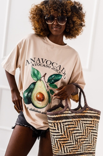 Długi t-shirt bluzka Avocado Postcard Miss City beżowy