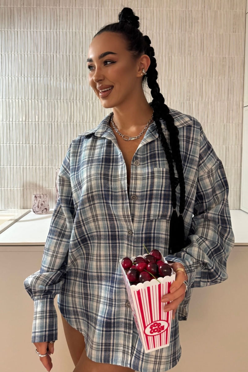 Koszula bawełniana w kratę LaMilla niebieska