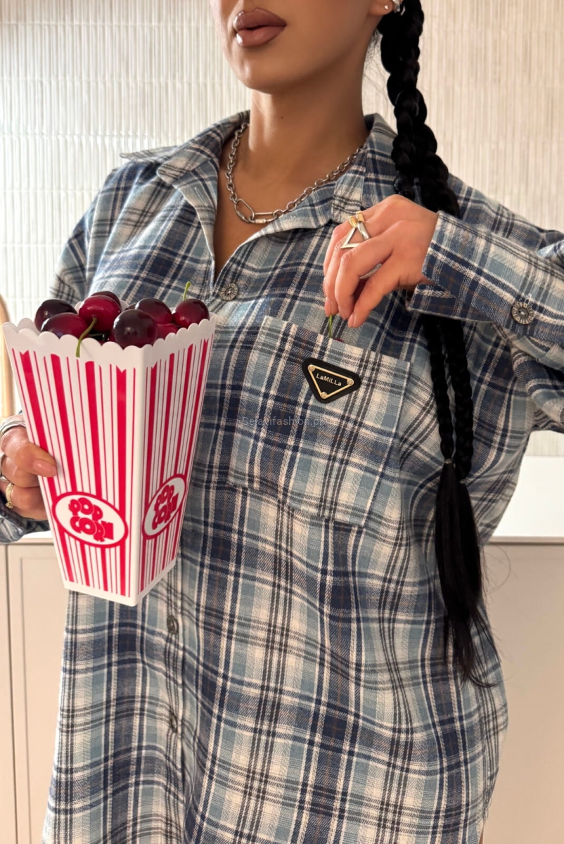 Koszula bawełniana w kratę LaMilla niebieska