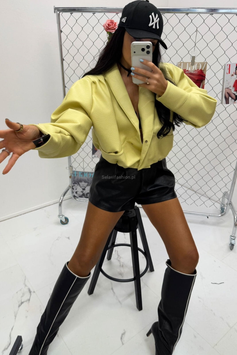 Kurtka bomberka z ekoskóry Tessa La Milla limonka