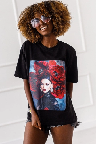 T-shirt bluzka Flower Girl Miss City czarna