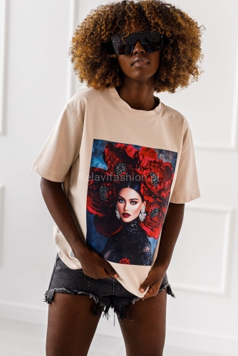 T-shirt bluzka Flower Girl Miss City beżowa