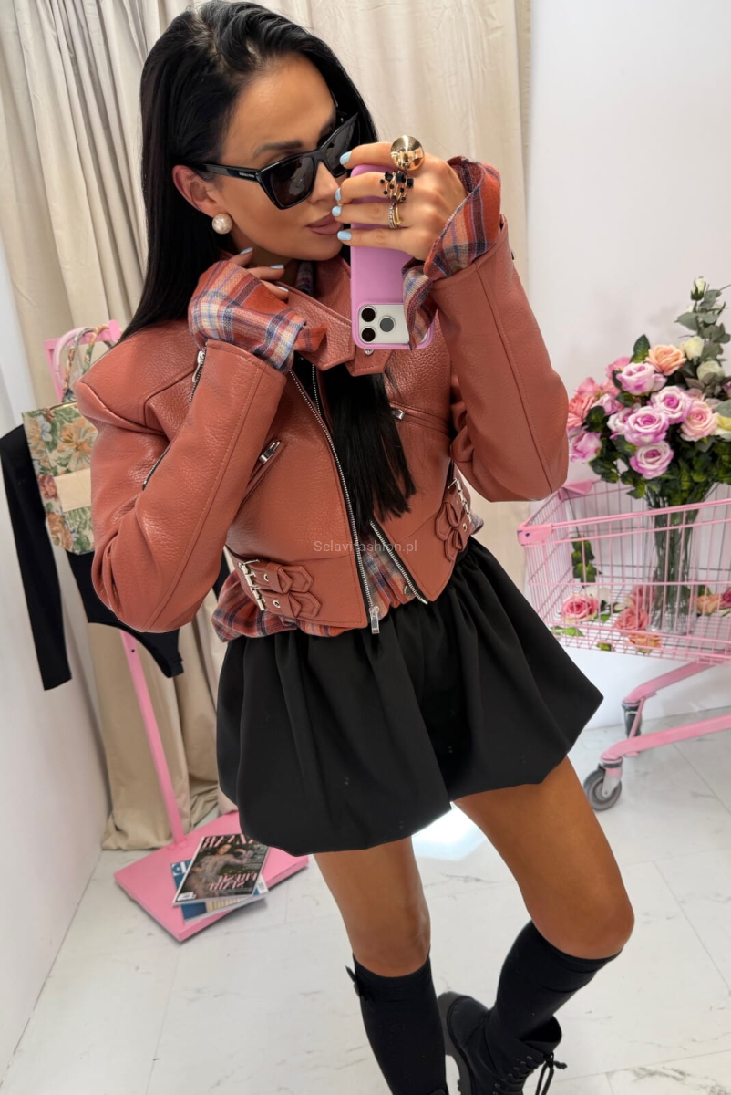 Kurtka ramoneska eko skóra La Milla koralowa