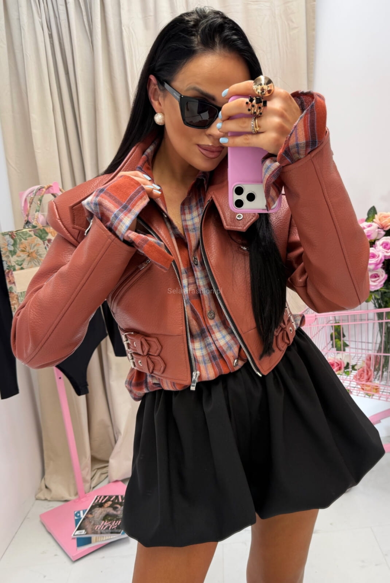 Kurtka ramoneska eko skóra La Milla koralowa