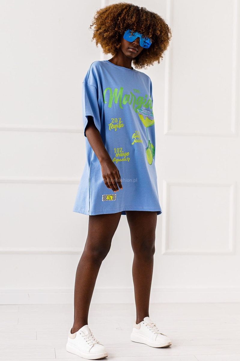 Długi t-shirt bluzka No Limits Miss City niebieska