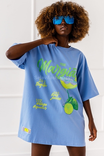 Długi t-shirt bluzka No Limits Miss City niebieska