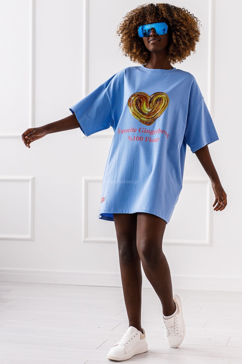 Długi t-shirt bluzka Gingerbread Miss City niebieski