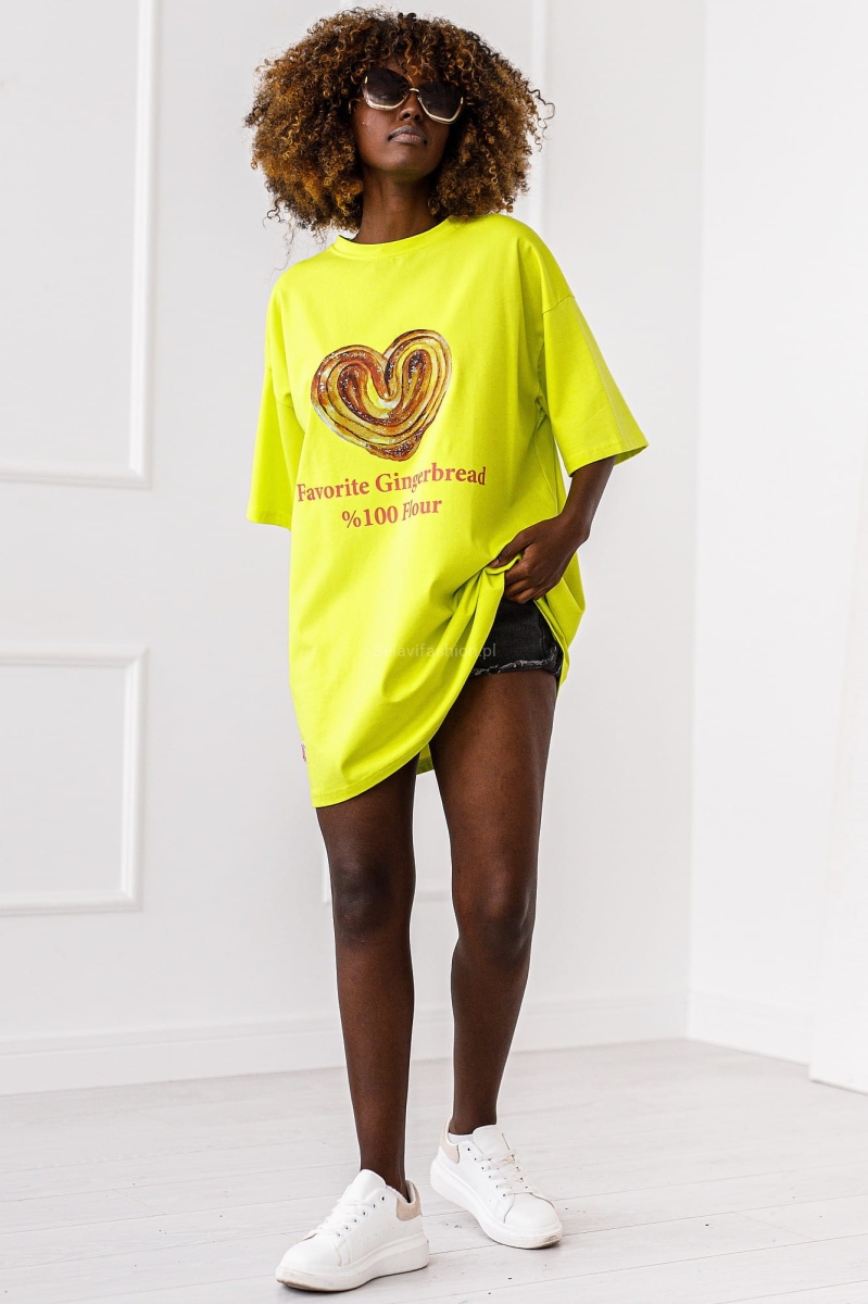 Długi t-shirt bluzka Gingerbread Miss City limonka