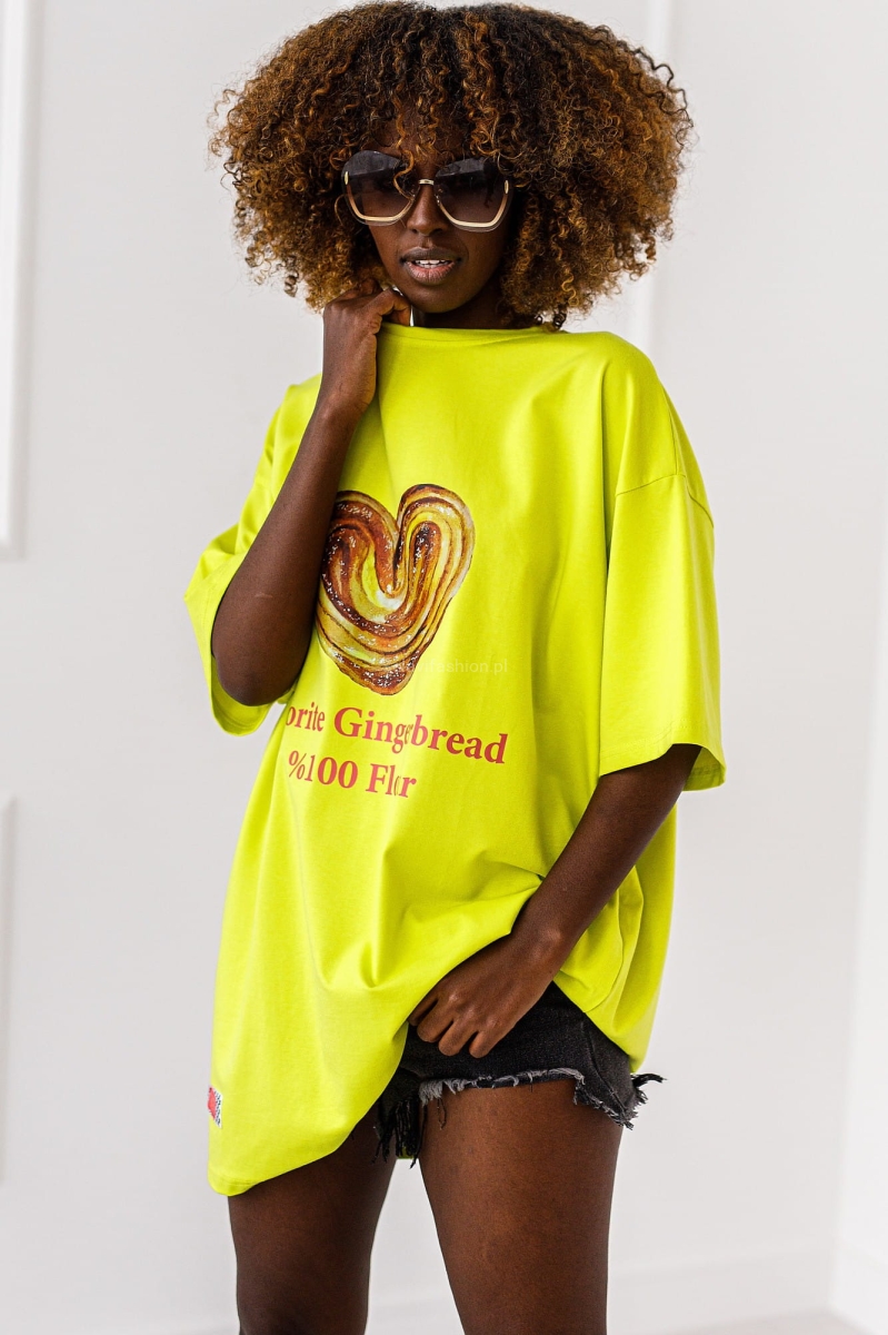 Długi t-shirt bluzka Gingerbread Miss City limonka