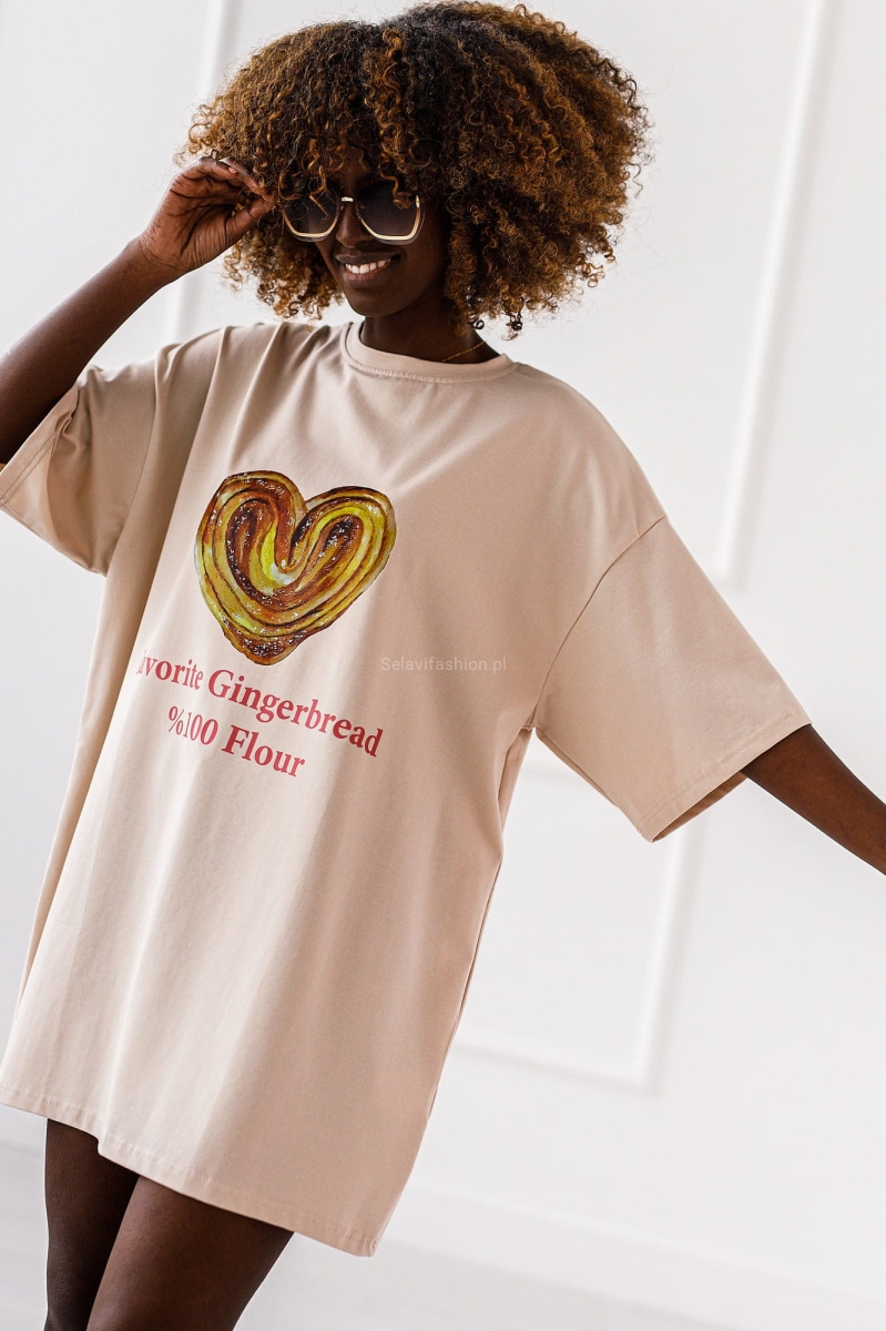 Długi t-shirt bluzka Gingerbread Miss City beżowa