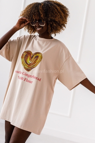 Długi t-shirt bluzka Gingerbread Miss City beżowa