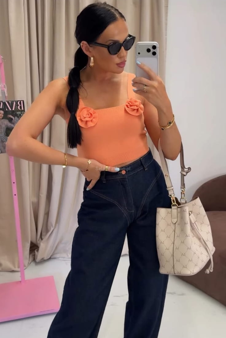 Top bluzka z kwiatuszkami LaMilla pomarańczowa